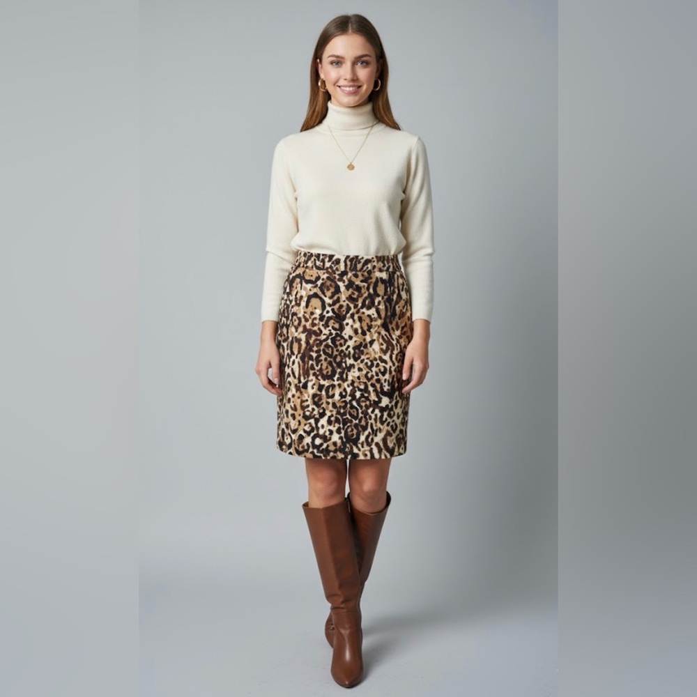 Merona Leopard Print Pencil Skirt Size 14 Brown Animal Print Knee Length NEW